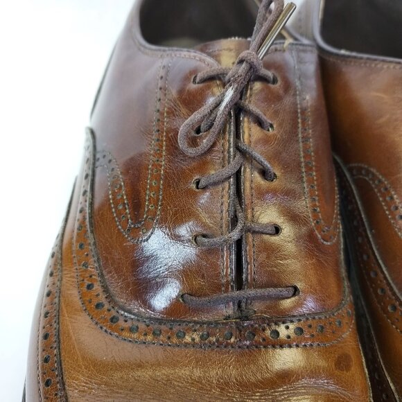 Johnston & Murphy Brogue Oxford Wingtip Men 8 Leather Crown Aristocraft BROWN - Picture 5 of 16